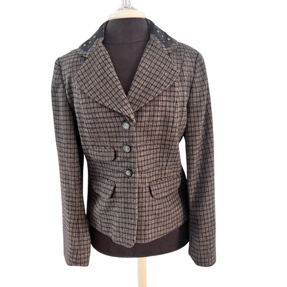 Sundance Blue Brown Wool Blend Riding Blazer Size 8 Check Plaid Tweed - Picture 1 of 11